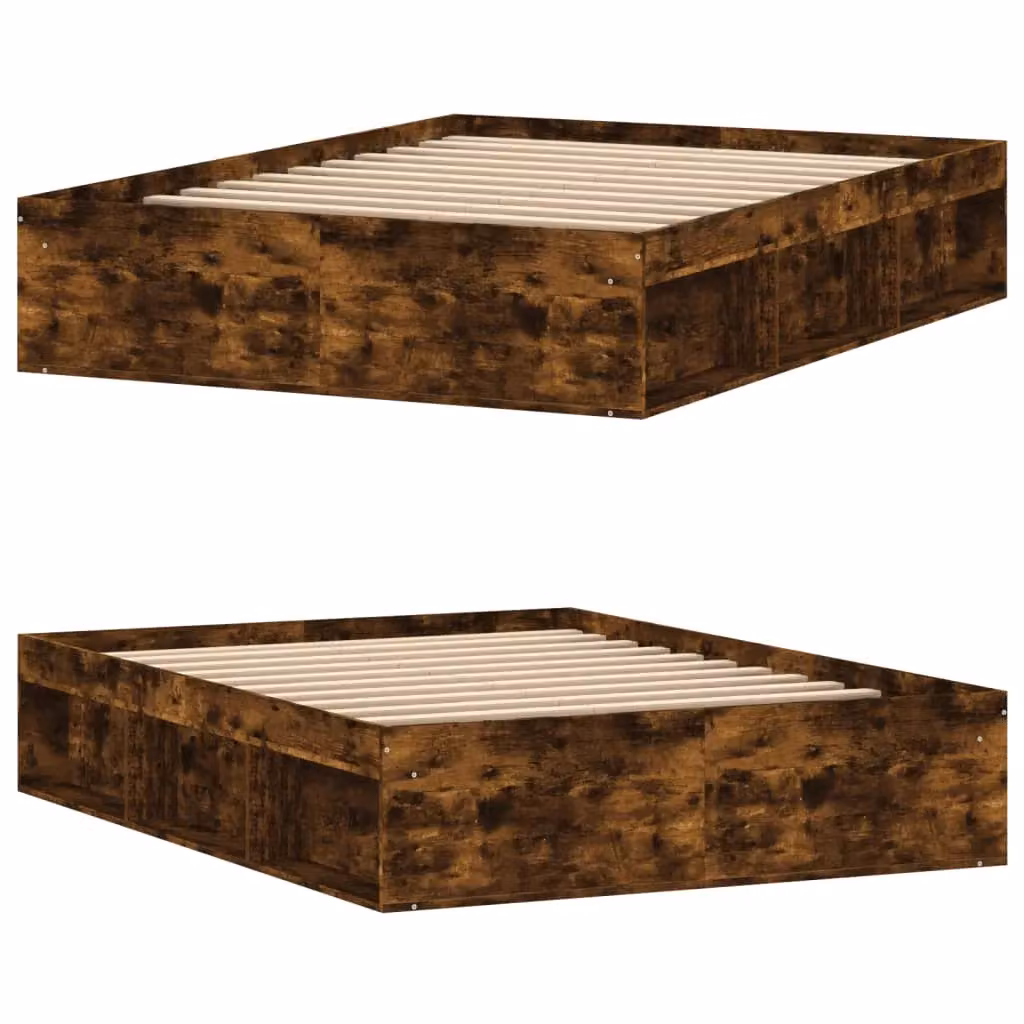 Berkfield Home Smoked Oak Double Bed Frame in Brown, W: 135 cm, L: 190 cm – 3