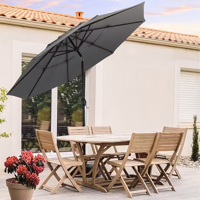 Livingandhome 3-Tier Garden Parasol with Crank and Tilt in Grey
