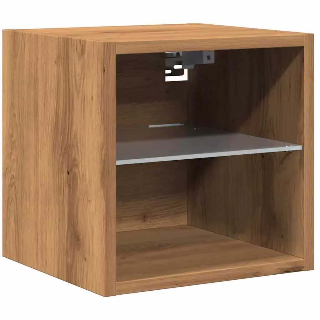 Berkfield Home Artisan Oak TV Wall Cabinet with Integrated LED Lights and Internal Shelves, Brown, W/D/H: 30 x 28.5 x 30 cm – 2