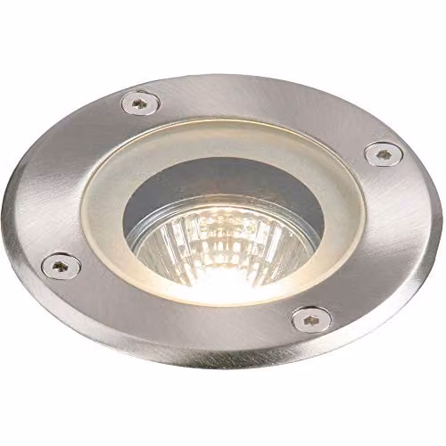 Loops IP65 Outdoor Round LED Ground Light in Silver Stainless Steel with GU10 Bulb