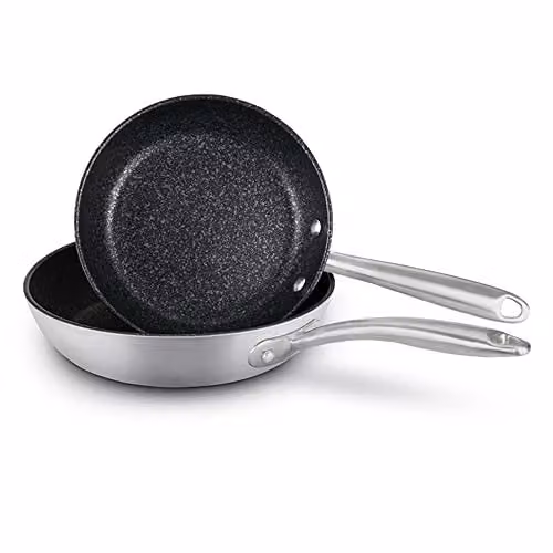 Prestige Scratch Guard Non Stick Stainless Steel Frying Pan Set of 2, Silver