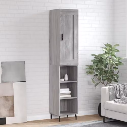 vidaXL Modern Grey Sonoma Highboard with Hinged Doors and Internal Shelves, W/D/H: 34.5 x 34.0 x 180.0 cm – 2