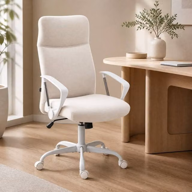 STILVORA Modern Height Adjustable Swivel Task Chair in Beige Fabric, H 119 x W 65 x D 63 cm