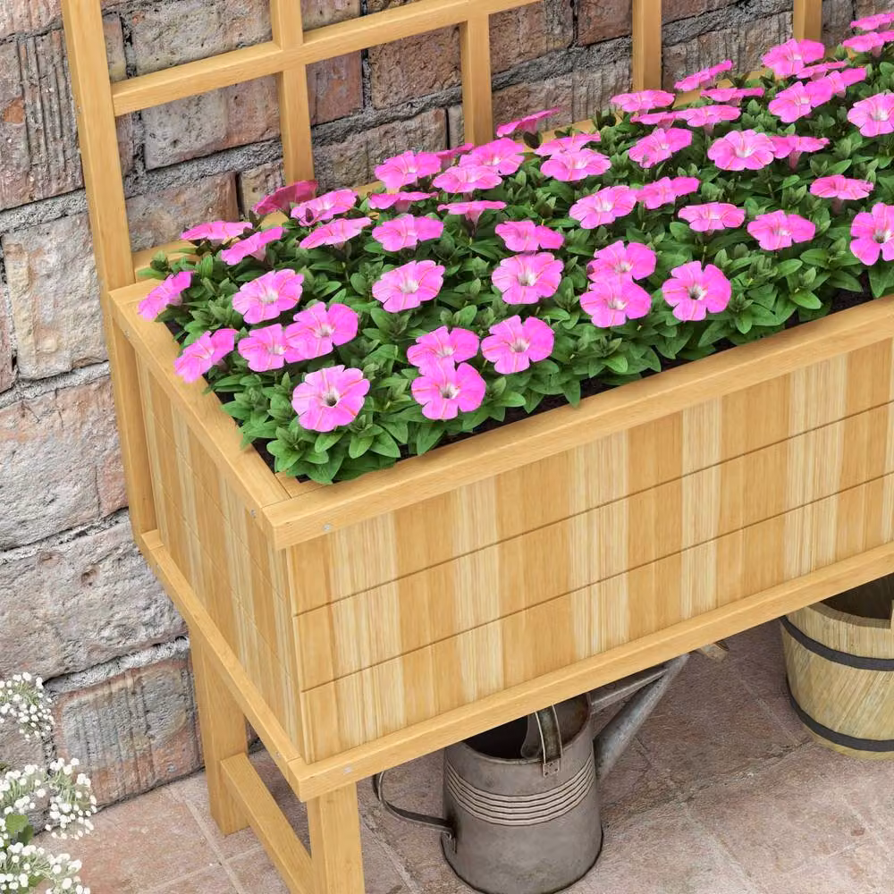 STILVORA Natural Wood Raised Garden Planter with Trellis, Brown, Width: 105 cm – 5