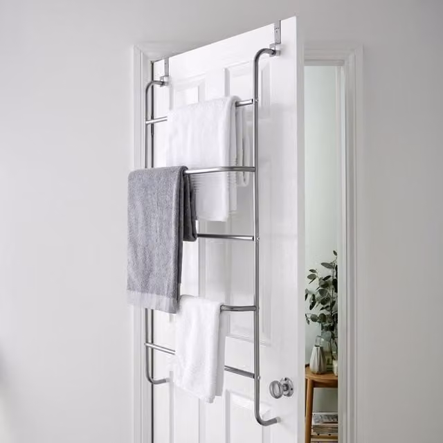 House of Home 5 Tier Over Door Towel Rail and Clothes Airer Rack in Silver