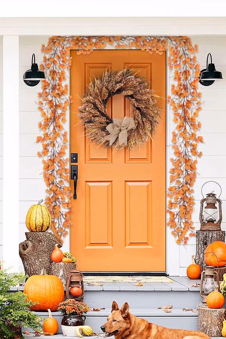 Living and Home Orange Faux Autumn Maple Leaf Garland, 2m