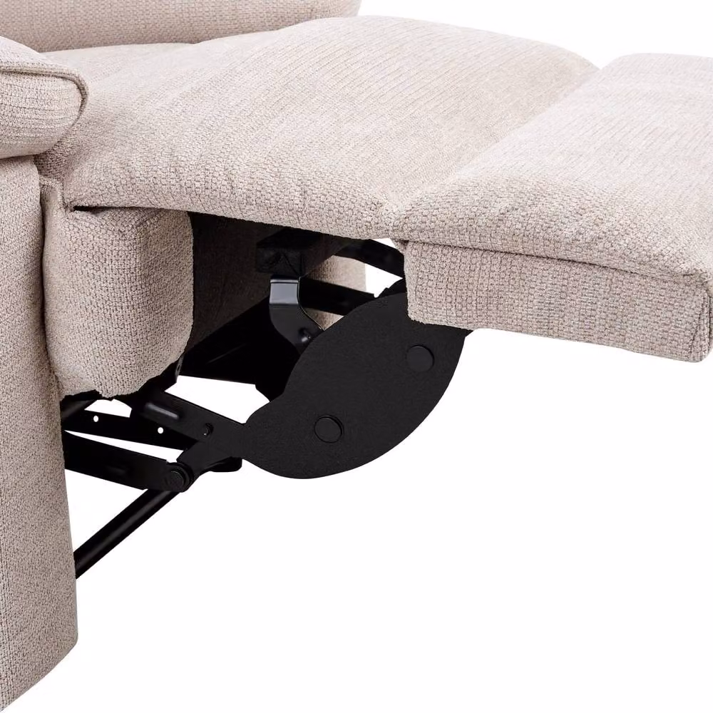 Wyld and Coco Beige Fabric Armchair with Adjustable Footrest and Solid Wood Frame – 4
