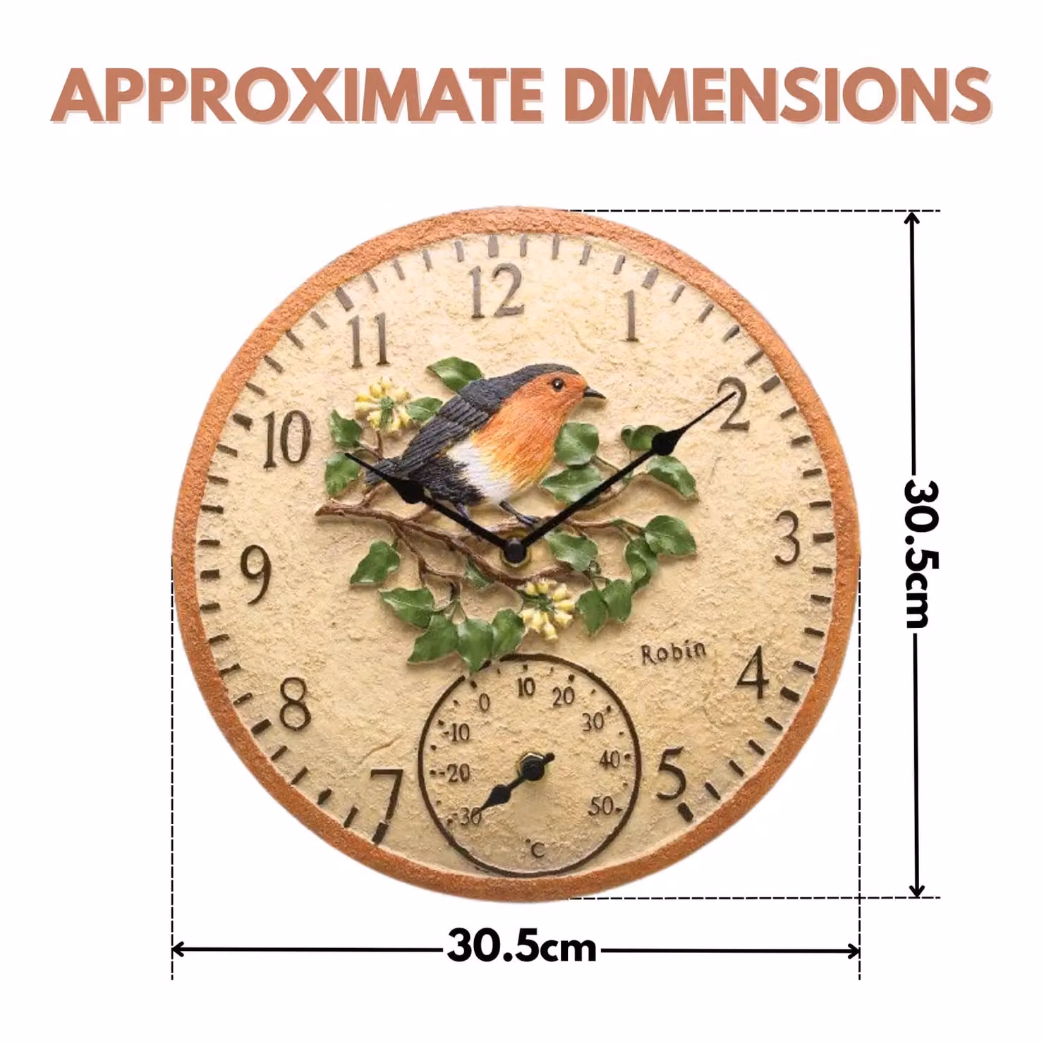 Marco Paul Robin Analog Wall Clock with Thermometer in Beige, Diameter: 30 cm – 2