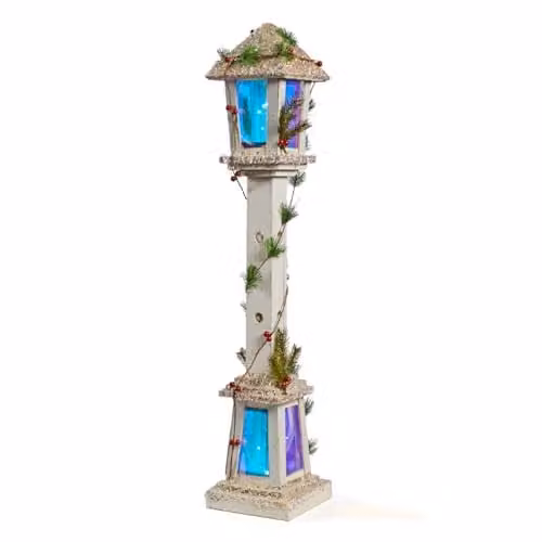 The Christmas Workshop Iridescent Wooden Christmas Lamp Post with White LED Lights, Height: 85 cm – 1
