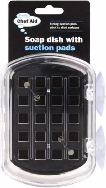 Chef Aid Black Plastic Soap Dish with Non-Slip Suction Pads