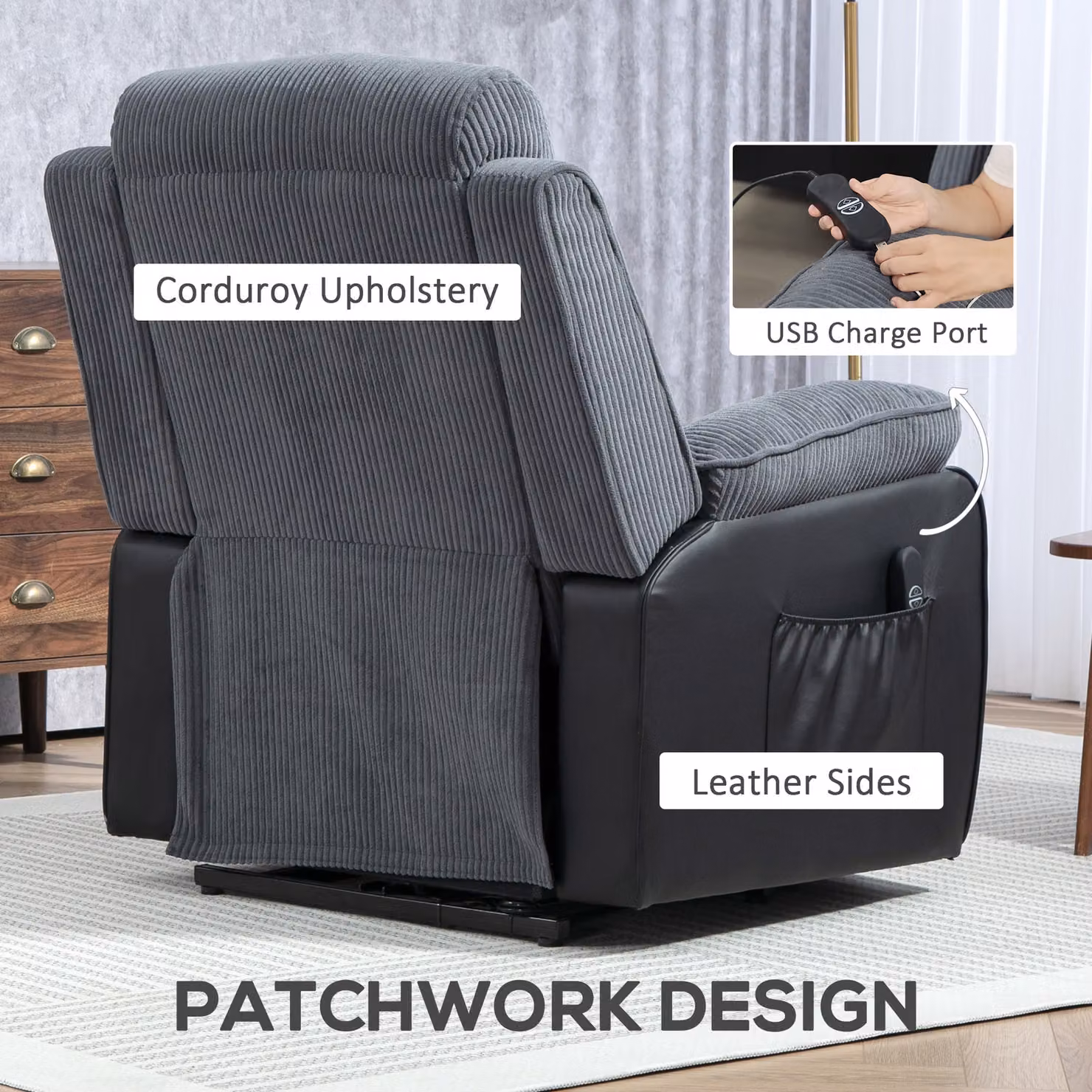 HOMCOM Power Lift Recliner Chair for Seniors with Remote Control, Oversized Electric Riser and Recliner Armchair in Dark Grey – 9