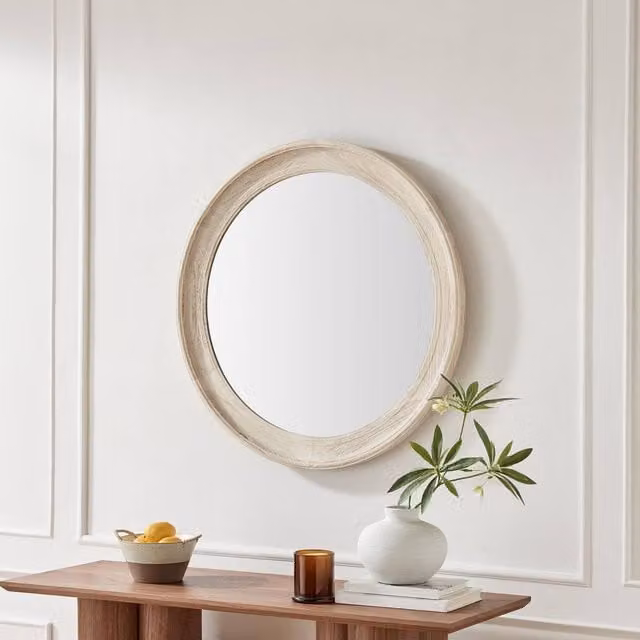 FurnitureboxUK Rebecca Oak Wood Round Wall Mirror in White, Diameter: 80 cm