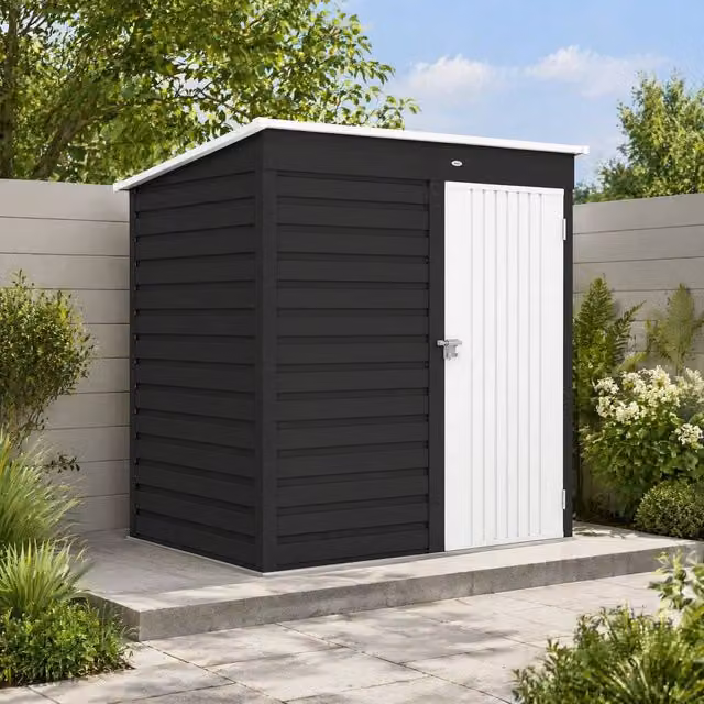 STILVORA Modern Pent Garden Storage Shed in Grey Steel with Lockable Single Door, H: 192 cm, W: 130 cm – 1