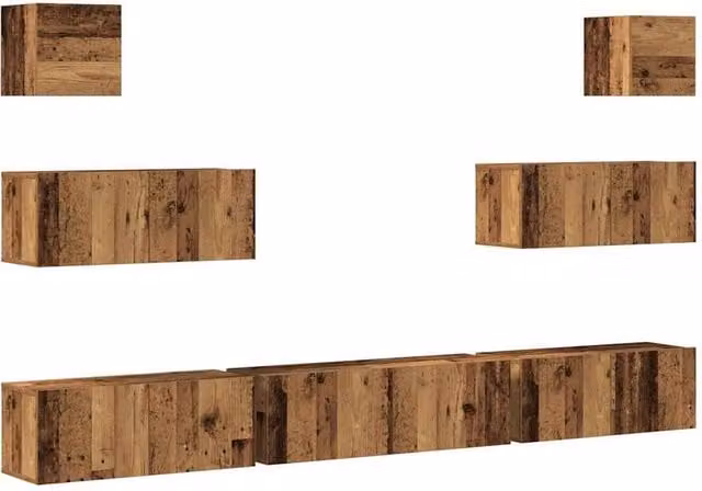Berkfield Home 7 Piece Classic Wall-mounted TV Cabinet Set in Brown and Multicolour Engineered Wood – 1