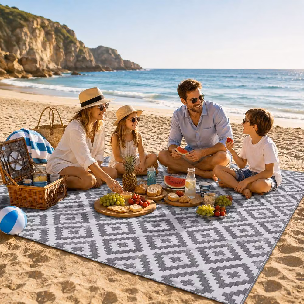 Simpa Geometric Outdoor Reversible UV Resistant Rug in Grey, W: 180 cm, D: 270 cm – 2