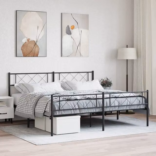 Berkfield Home Metal Bed Frame with Headboard and Footboard in Black W/D/H: 193 x 203 cm