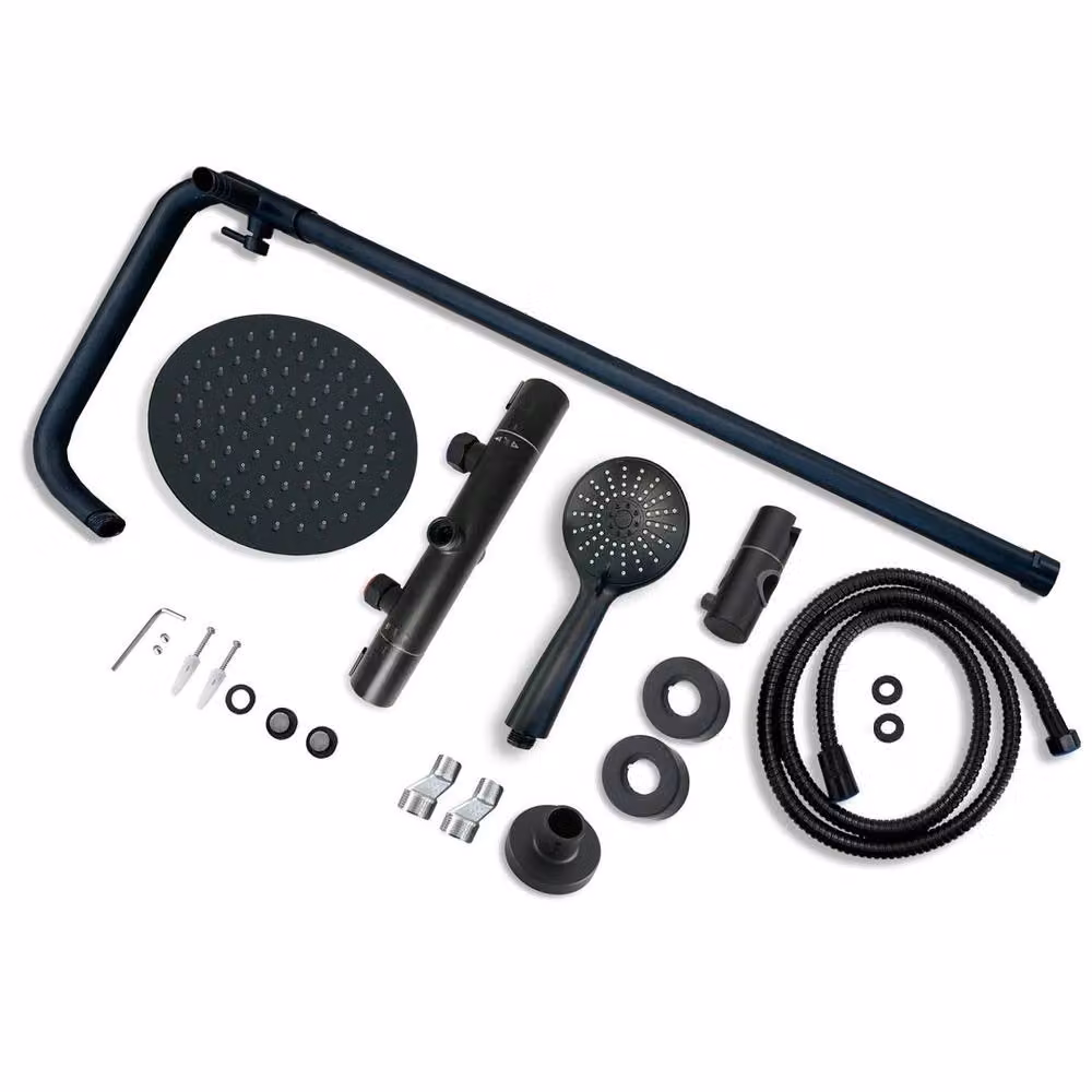 Hinsinc Matte Black Round Bar Twin Head Thermostatic Shower Set, Width: 180 cm, Height: 180 cm – 4