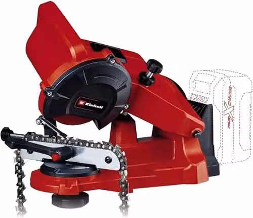 Einhell Power X-Change 18V Cordless Chainsaw Sharpener in Red with Depth Stop and Chain Tensioner