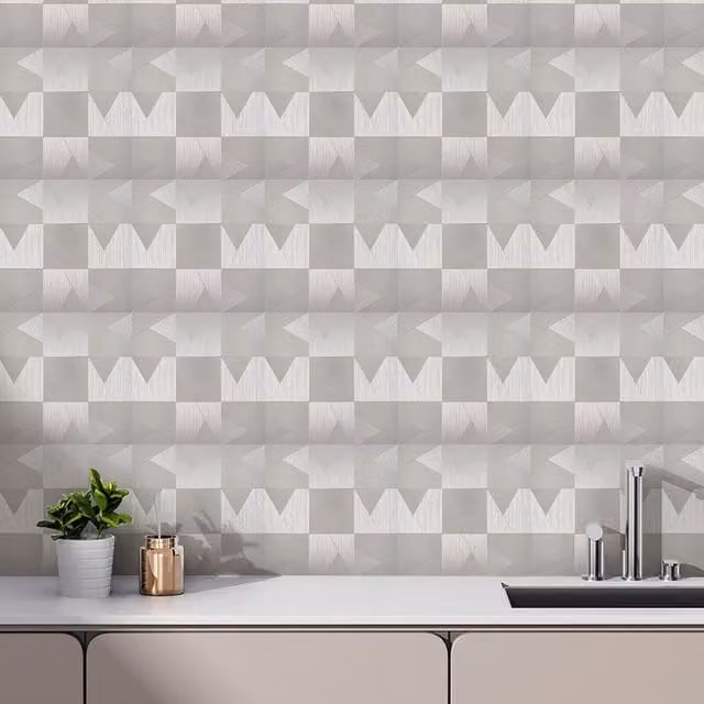 Livingandhome 10-Piece Geometric Self-Adhesive Wall Tile Stickers in Gloss Silver Grey