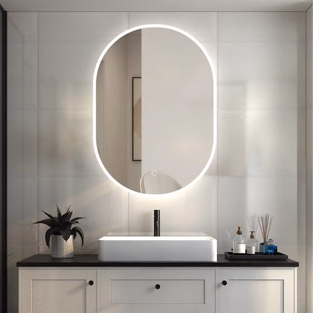 AicaBathroom Oval LED Bathroom Mirror in White, Width: 60 cm