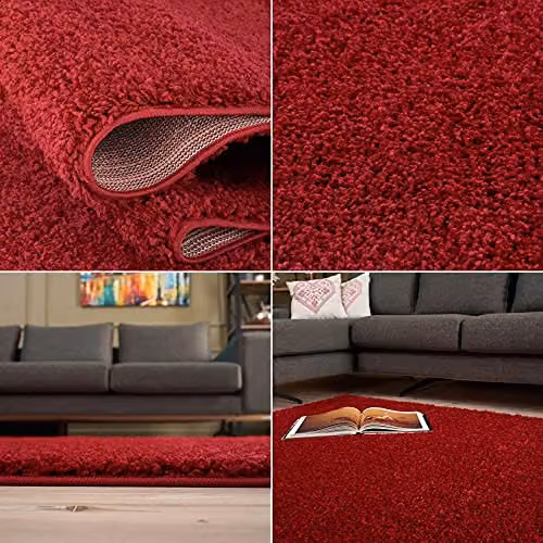THE RUGS Red Plain Shaggy Living Room and Bedroom Rug, W/D/H: 160 x 230 x 1 cm – 5