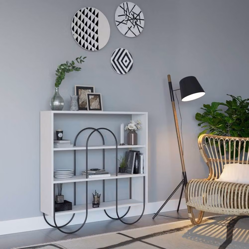 CALICOSY Norfolk Console Table with 4 Shelves, White, Width: 123 cm – 1