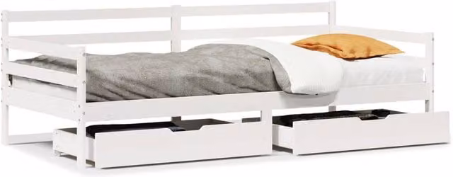Berkfield Home Solid Wood Daybed with Drawers in White, W/D/H: 90 x 200 cm