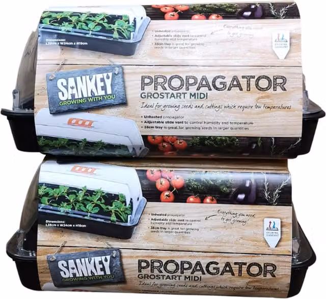 Sankey Set of 2 Black and Transparent Unheated Midi Seed Starter Trays, W: 38 cm, H: 25 cm, D: 14 cm