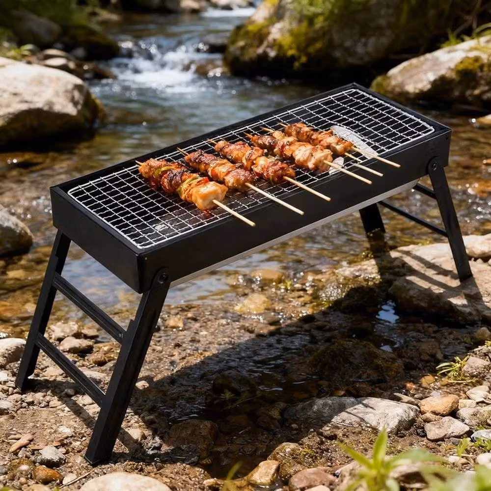 VOGREX Portable Folding Charcoal Tabletop BBQ Grill, Black, W/D/H: 33 x 22 x 22 cm – 6