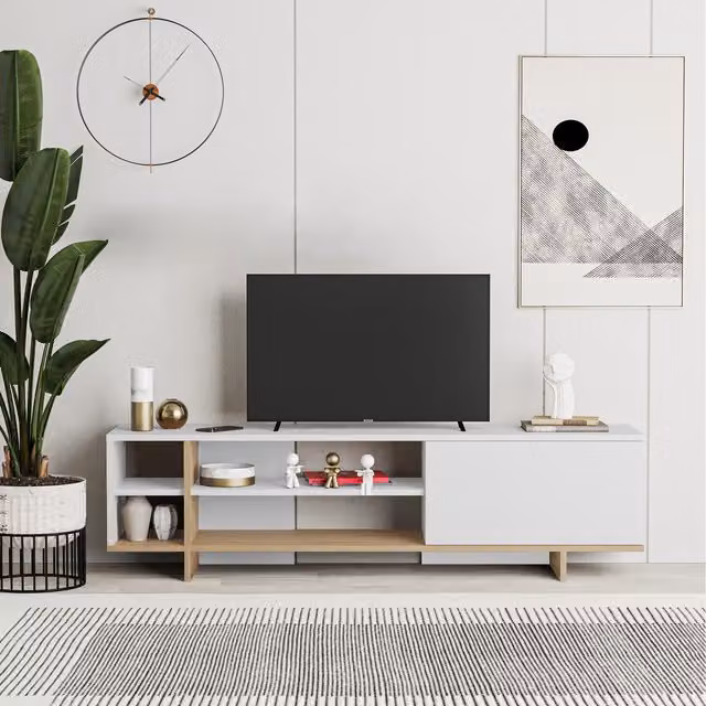 Decortie Stockton Low Media TV Stand with Open Shelves in White