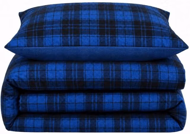 Velosso Check Teddy Duvet Cover and Pillowcase Set in Blue, Double Size (Duvet Cover: 200 x 220 cm, Pillowcase: 140 x 200 cm)
