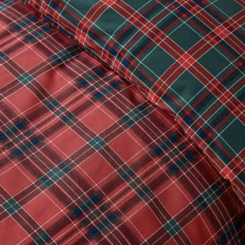 Catherine Lansfield Reversible Tartan Check King Duvet Cover and Pillowcase Set in Red and Green – 2