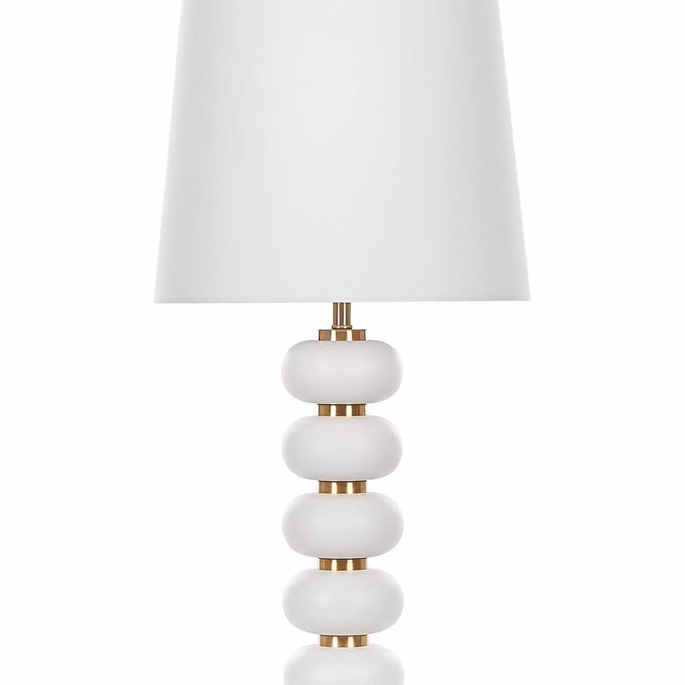 Wyld and Coco Table Lamp with Gold Oval Base and White Fabric Shade – 2