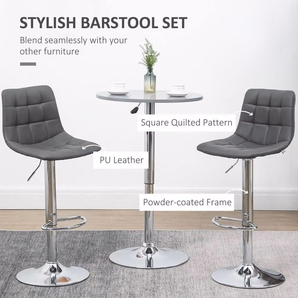 EONLION Grey Adjustable Modern Bar Stools Set of 2 for Kitchen and Breakfast Areas, Height: 100 cm – 3