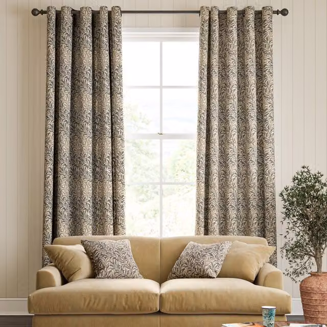 William Morris Willow Bough Made To Measure Semi-Transparent Floral Eyelet Curtains in Beige