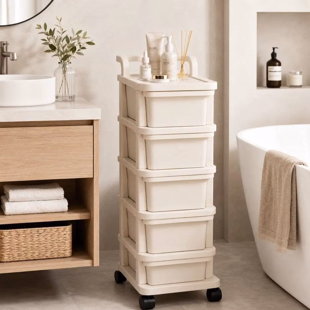 FORGEVIO 5-Tier Plastic Storage Trolley in Beige – 3