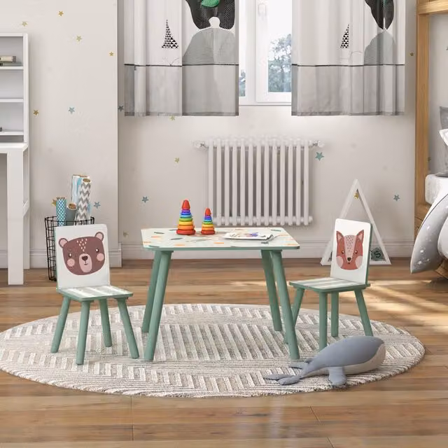 ZONEKIZ Kids Table and Chairs Set with 2 Chairs in Green