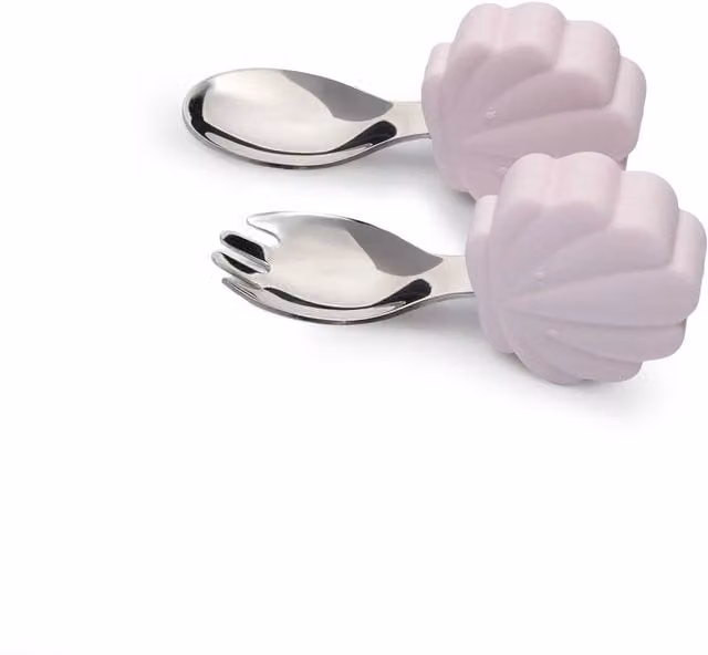 Loulou Lollipop Skylar Shell Learning Utensils Cutlery Set for Children in Pink and Purple with Silicone and Polished Stainless Steel