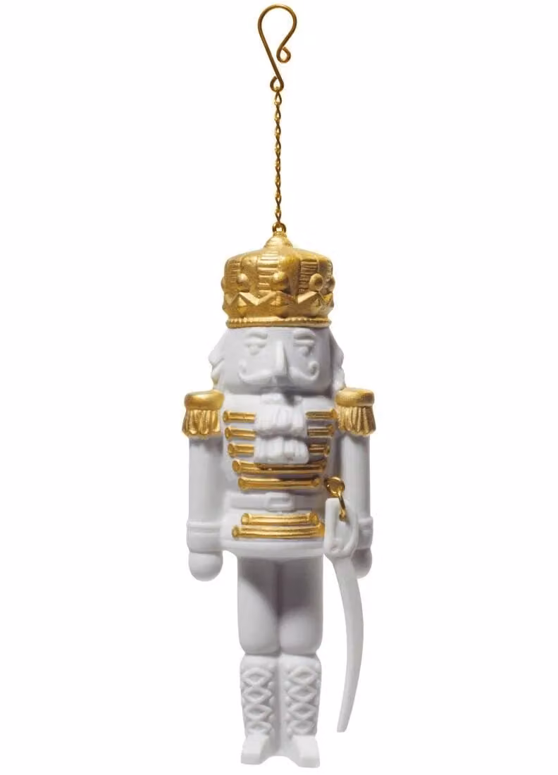 Lladró Nutcracker Christmas Ornament Porcelain Figure in White and Gold