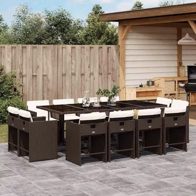 Berkfield Home 13 Piece Brown Poly Rattan Garden Dining Set with Cushions – 1