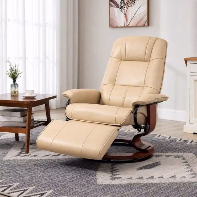 STILVORA Recliner Armchair with Ottoman in Beige Synthetic Leather