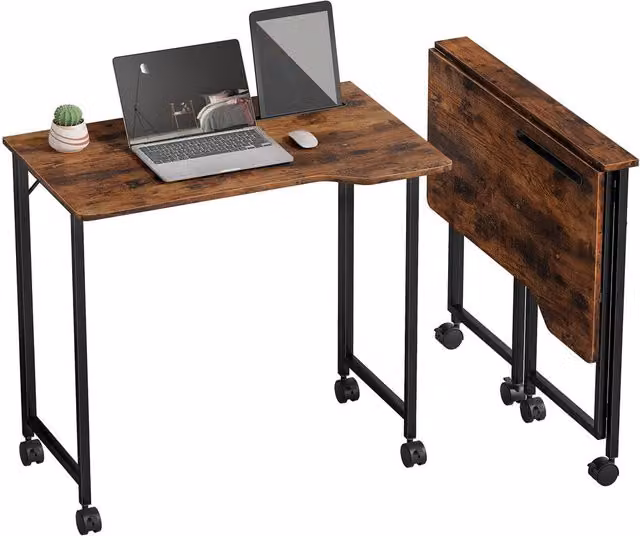 Rolipo Small Folding Writing Desk with Castors in Brown