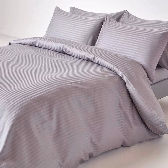 Homescapes Grey Satin Stripe Combed Egyptian Cotton Duvet Cover and Pillowcase Set, W/D/H: 180 x 200 cm