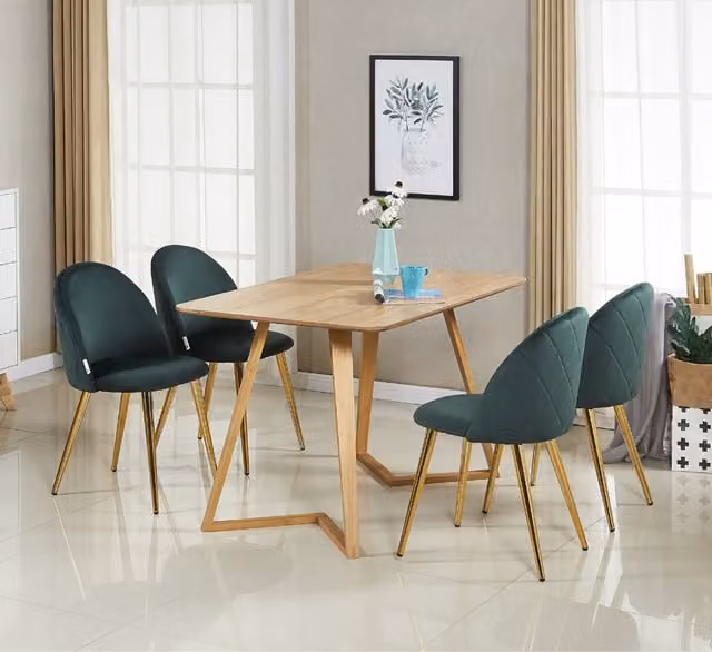 Life Interiors Lucia Dallas Modern Rectangular Dining Set with Table and 4 Green Chairs