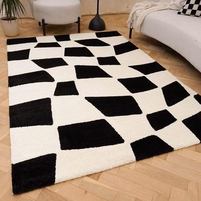 THE RUGS Joli Black Checkerboard Soft and Dense Pile Rectangular Rug, W: 80 cm, L: 150 cm