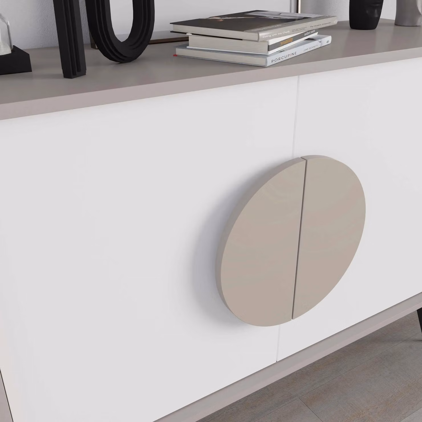 Decortie Gora 2 Door Sideboard with Metal Legs in White and Grey, W: 110 cm, H: 82 cm, D: 36 cm (Pack of 2) – 3