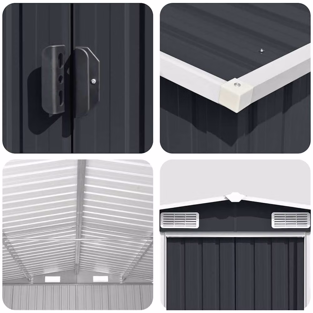 Berkfield Home Modern Metal Garden Shed in Anthracite Grey, W/D/H: 257 x 489 x 181 cm – 4