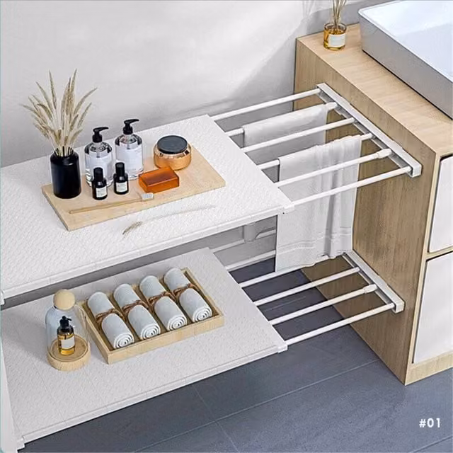 NESTLUNE 5 Piece Extendable Plastic Closet Cupboard Storage Organizer Shelf Set in White, W: 100 cm, D: 60 cm – 1