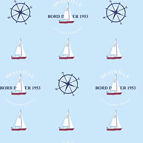 Galerie Deauville 2 Boats Design Non-Woven Wallpaper, Sky Blue, W: 53 cm, L: 10 m