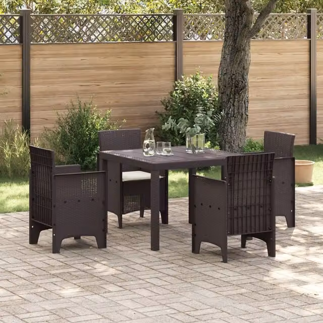 Berkfield Home 5 Piece Brown Poly Rattan Garden Dining Set with Cushions – 1